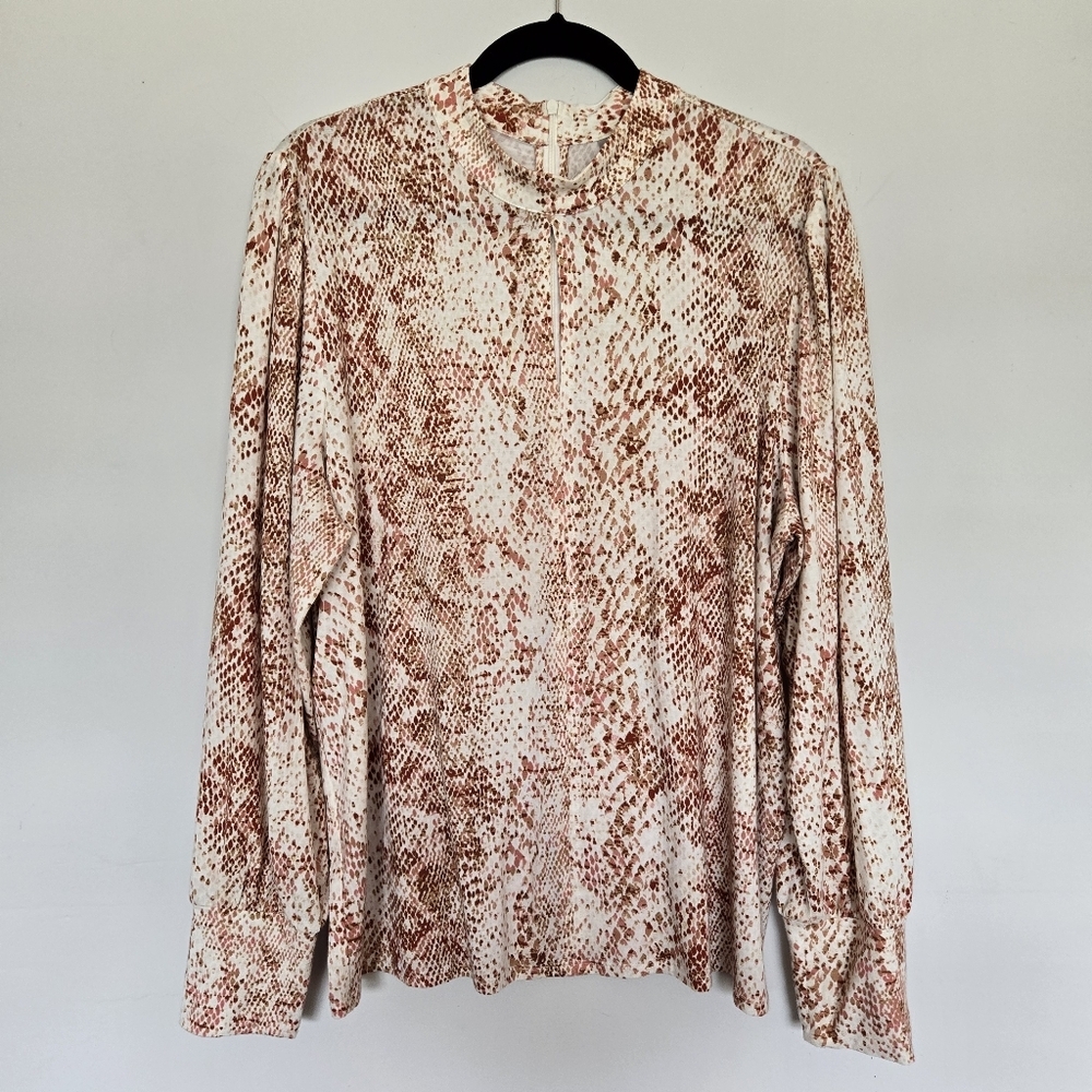 Chico's Snake-Print Keyhole-Neckline Top Long Balloon Sleeves Jersey Size XL - Picture 5 of 14